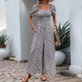 Women's Colorful Floral Summer Jumpsuit with Puff Sleeves