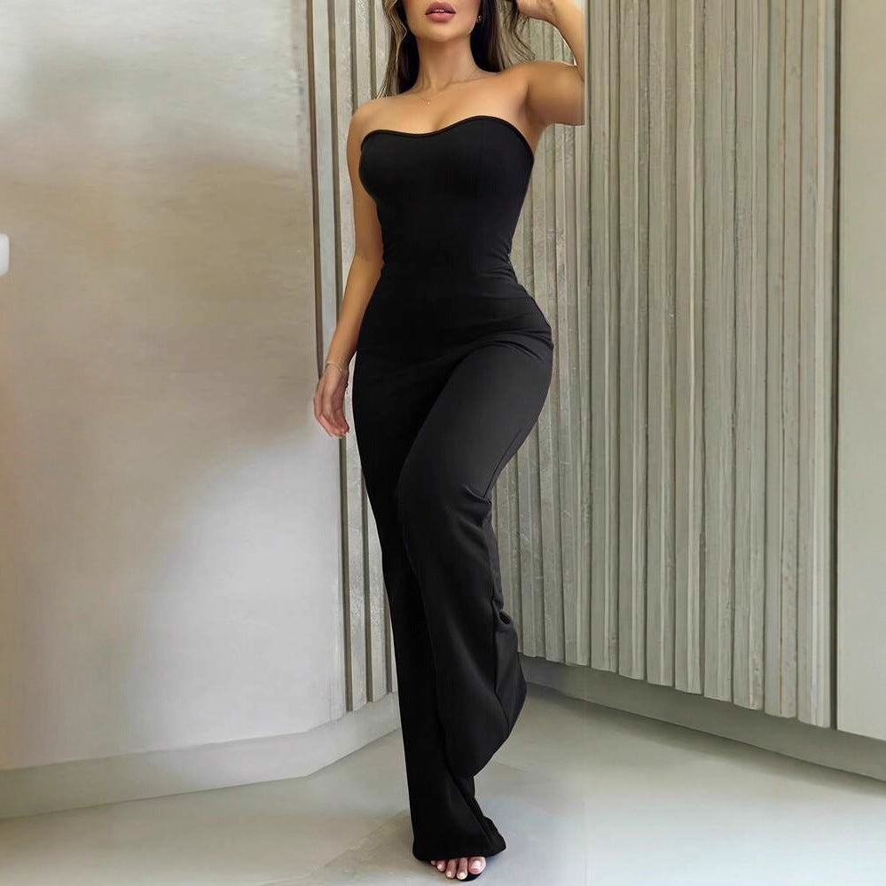 Women's Flattering Jumpsuit with Bandeau Neckline and Wide Leg