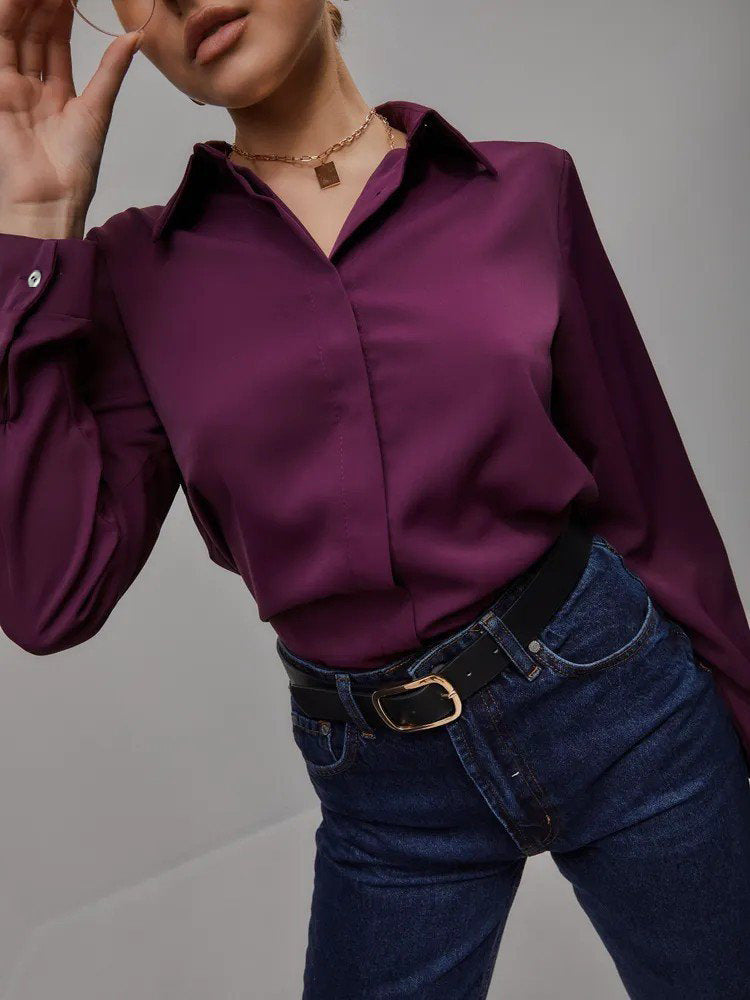 Elegant Women's Shirt Blouse with Luxurious Sheen