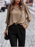 Women's Elegant Blouse with Puff Sleeve Details and Textured Fabric