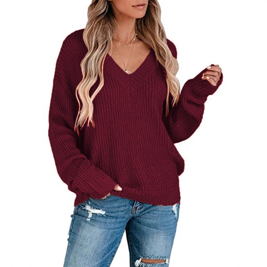 Women's V-Neck Fine Knit Pullover