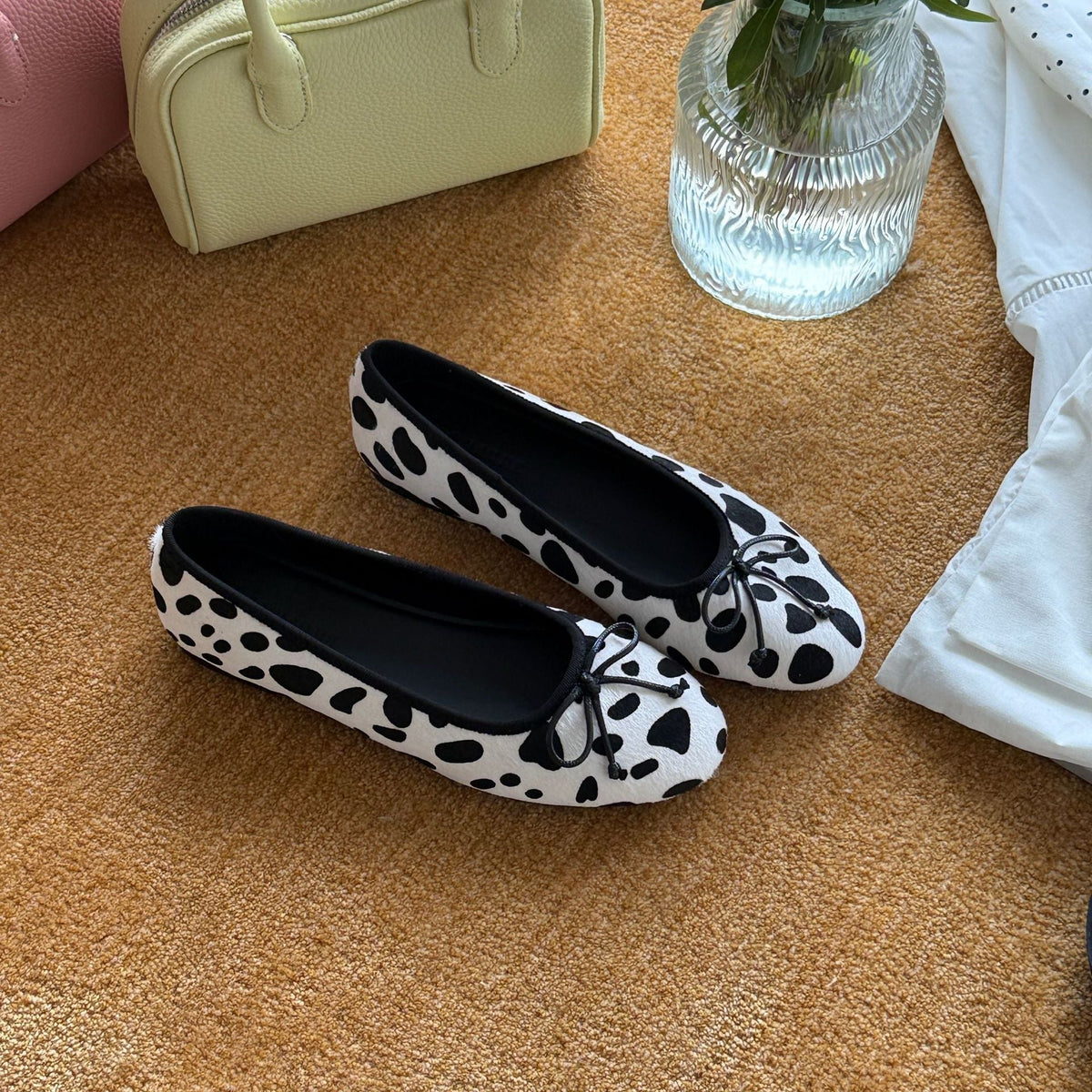 Women's Animal Print Ballet Flats with Elegant Strap