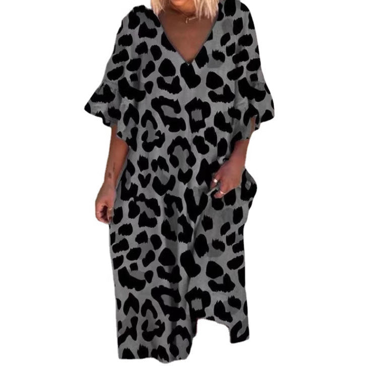 Women's Sleeveless Kaftan Dress in Leopard Print
