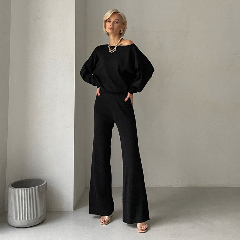 Casual Knit Suit Set with Wide Cut