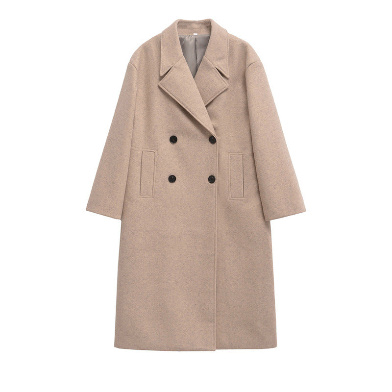 Elegant Plus Size Double-Breasted Wool Coat