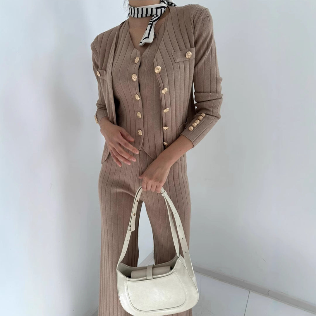 Women's Elegant Knitted Ensemble with Button Details