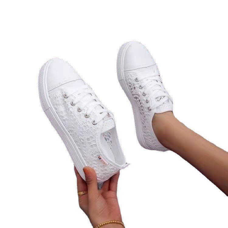 Women's Breathable Lace-Up Sneakers with Decorative Crochet Look