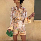Women's Blouse Set with Floral Design and Loose Fit