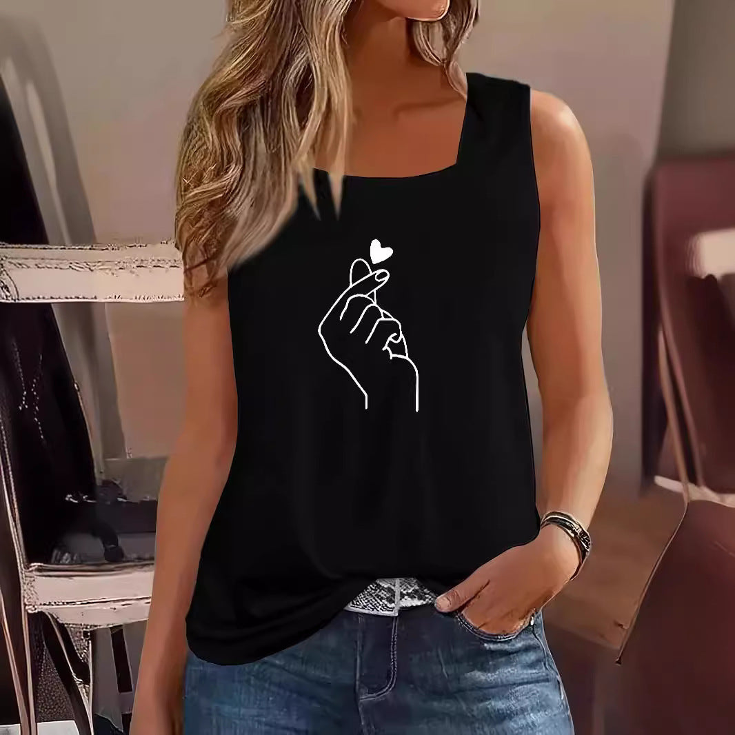 Women's Sleeveless T-Shirt with Creative Hand Design