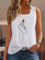 Women's Sleeveless T-Shirt with Creative Hand Design