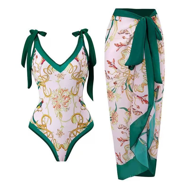 Women's Floral Swimsuit with Sheer Wrap Skirt