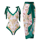 Women's Floral Swimsuit with Sheer Wrap Skirt