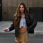 Women's Cropped Shirt Jacket with Structured Pockets