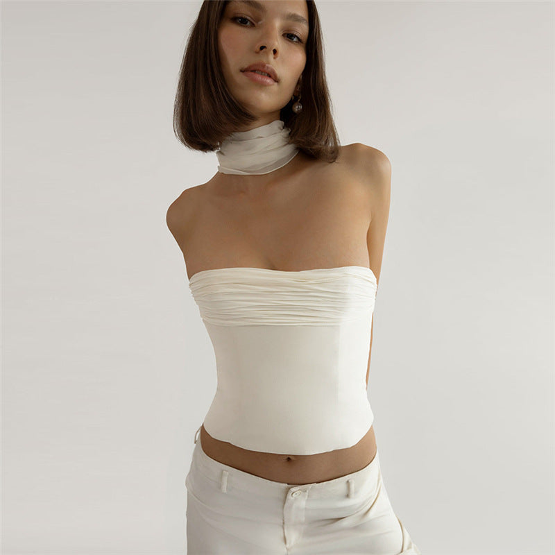 Women's Bandeau Top with Elegant Chiffon Overlay