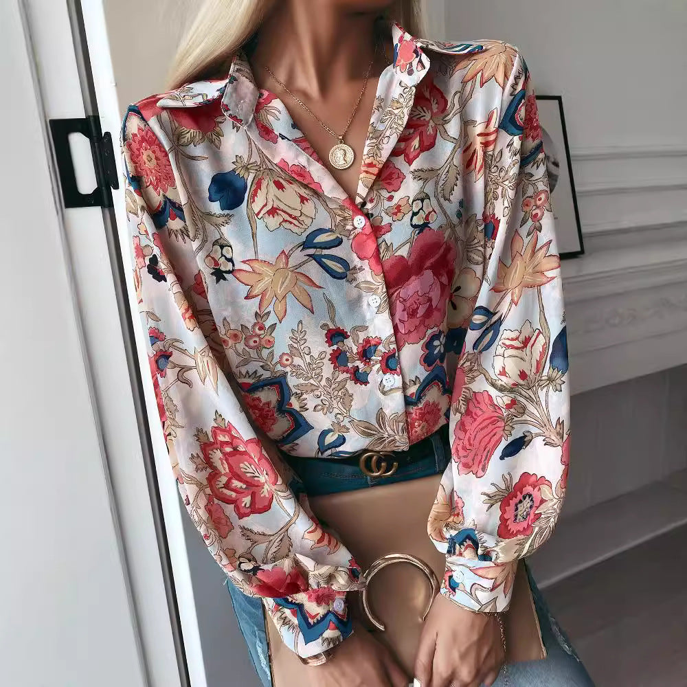 Women's Elegant Floral Blouse with Puff Sleeves