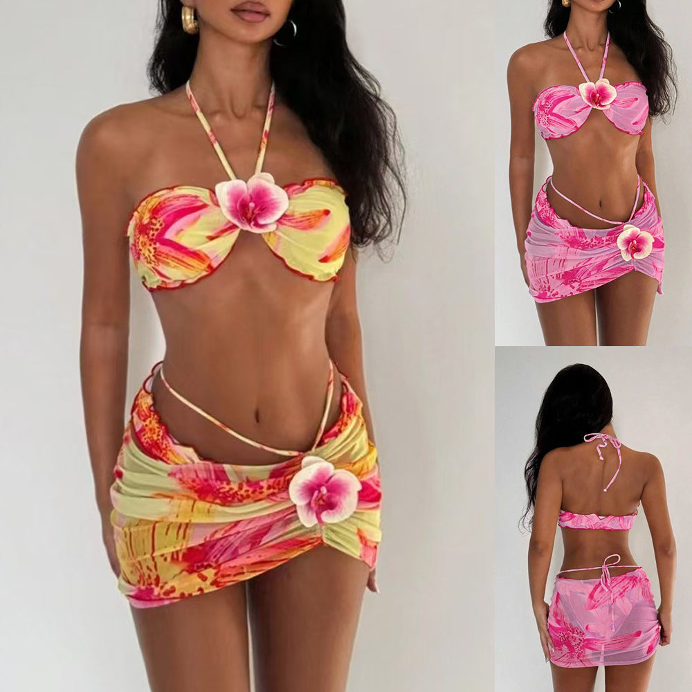 Women's Floral Bandeau Bikini with Wrap Skirt
