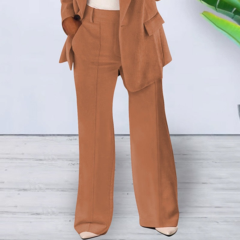 Women's Office-Ready Pantsuit Set with Wide Trousers and Tailored Blazer