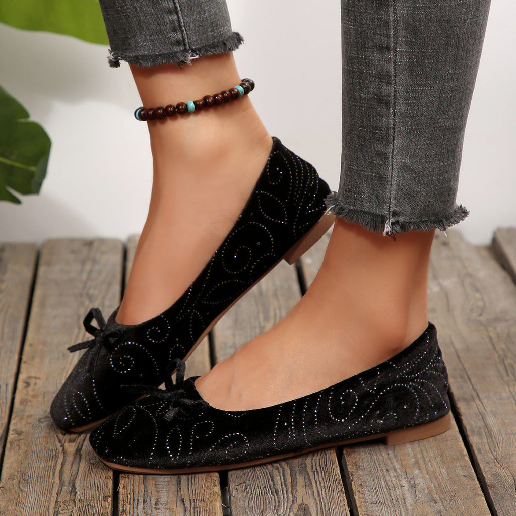Women's Ballet Flats with Glitter Pattern and Bow