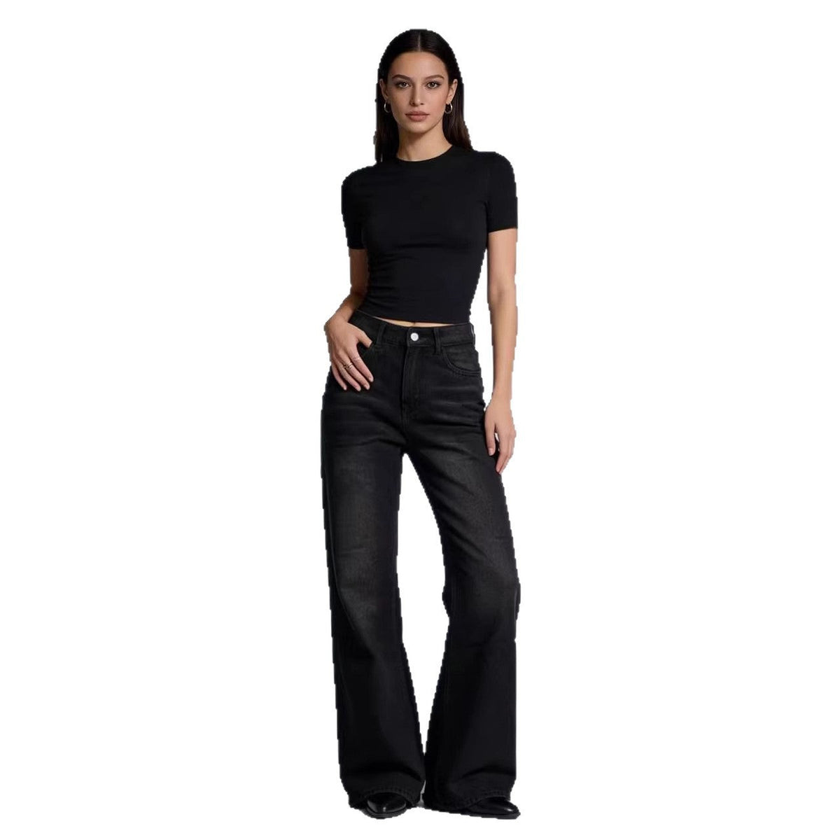 Women's High-Waisted Flared Jeans with Frayed Hem
