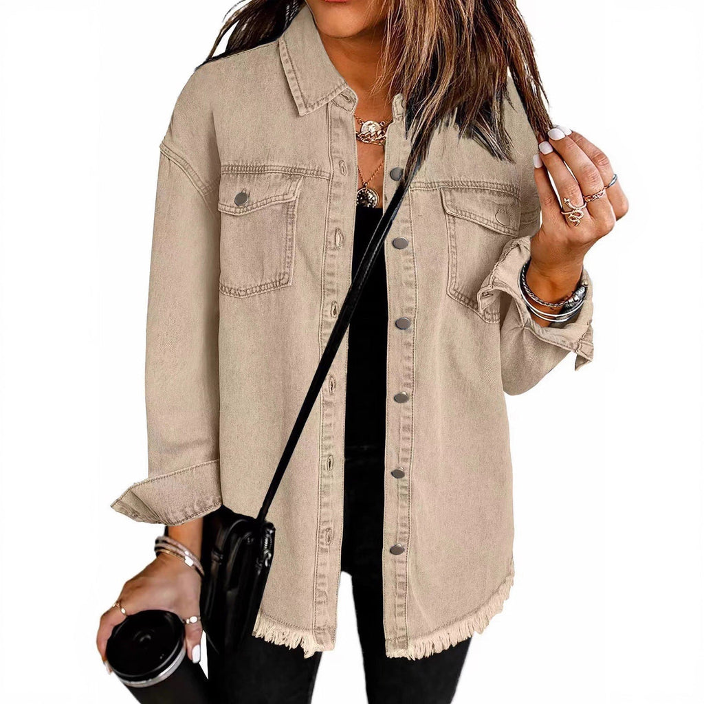 Women's Denim Overshirt with Frayed Hem