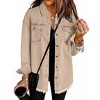 Women's Denim Overshirt with Frayed Hem