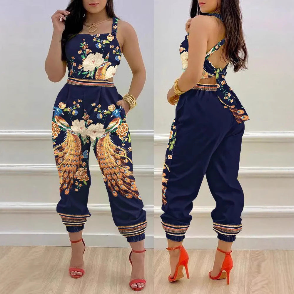 Women's Jumpsuit with Unique Denim Print and Tailored Cut