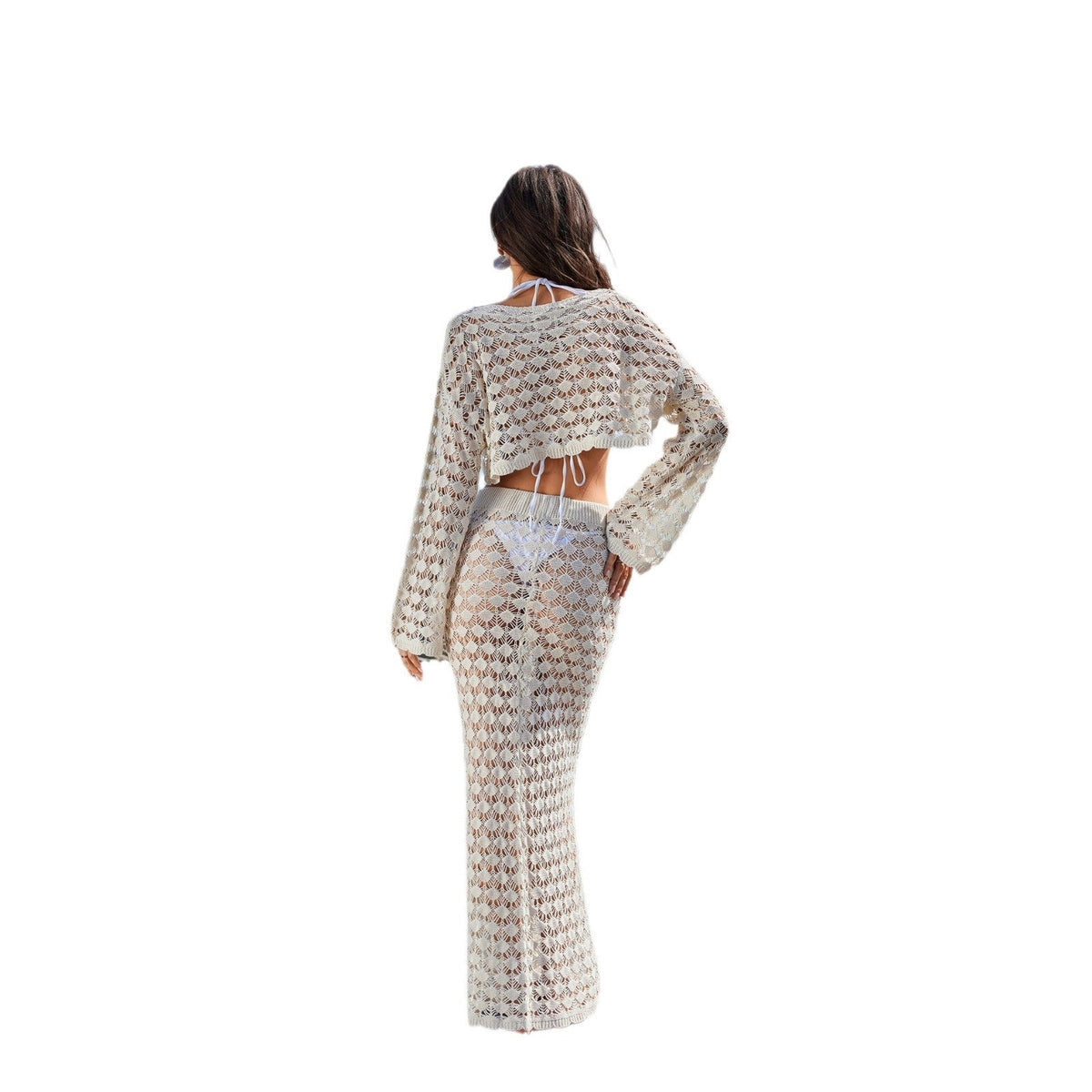 Women's Crochet Set with Crop Top and Maxi Skirt