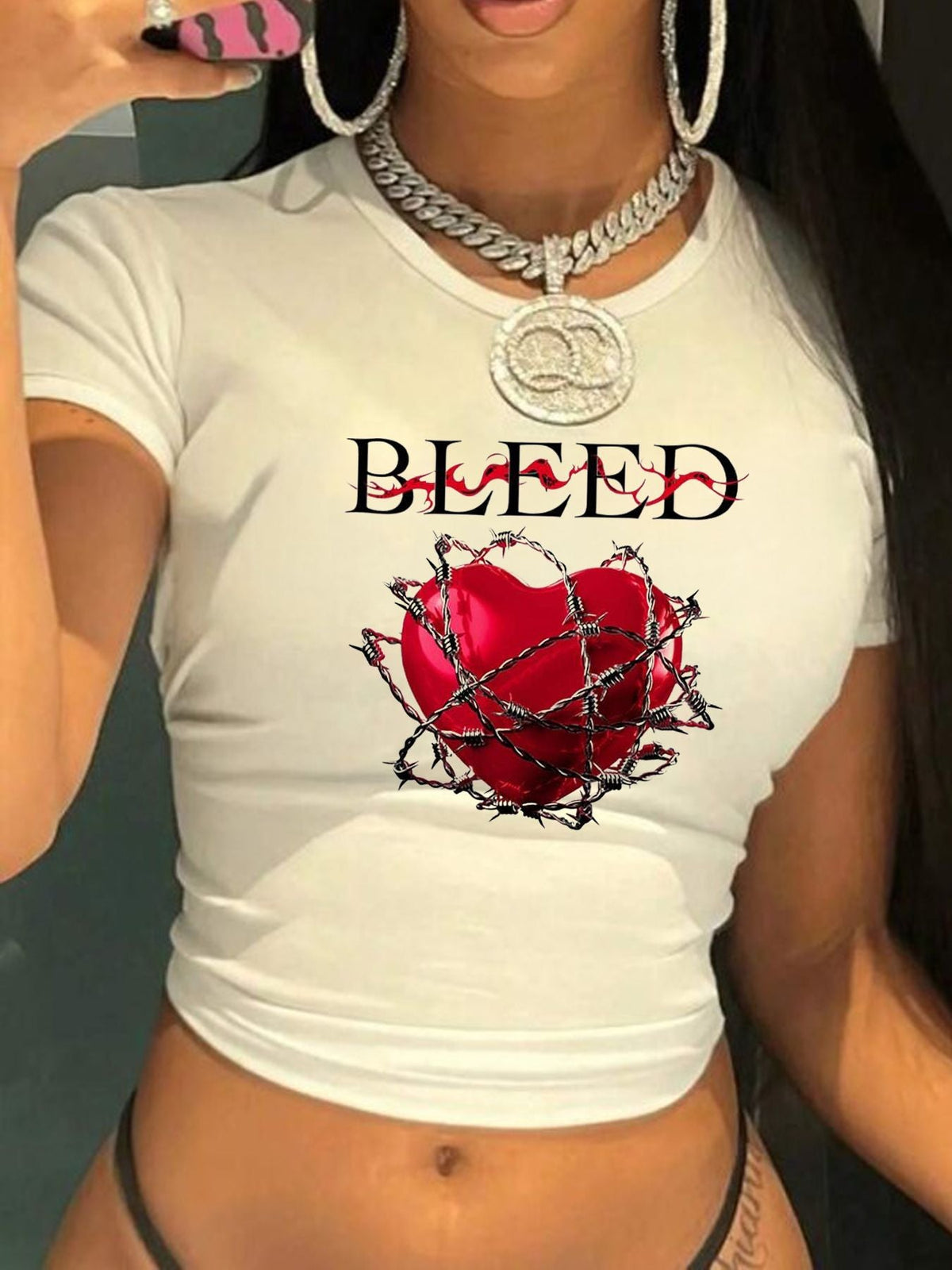 Women's Crop T-Shirt with Retro Phone Design
