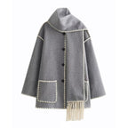 Women's Coat with Fringe Detail and Elegant Button Placket