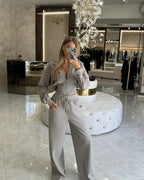 Women's Bicolor Hooded Suit with Wide Cut and Elastic Waistband