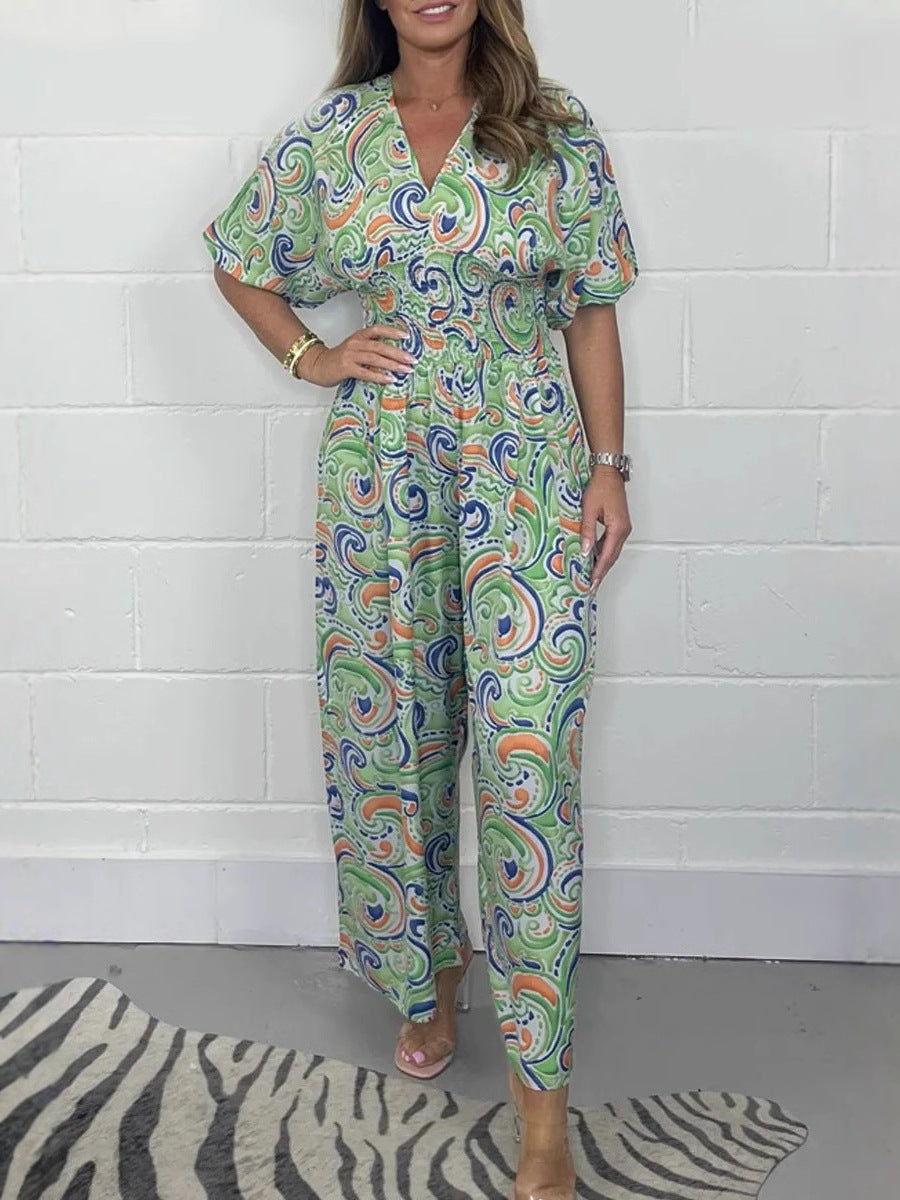 Flowy Paisley Print Jumpsuit with Waist Detail