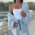 Women's Chunky Knit Cardigan with Casual Cut and Deep Pockets