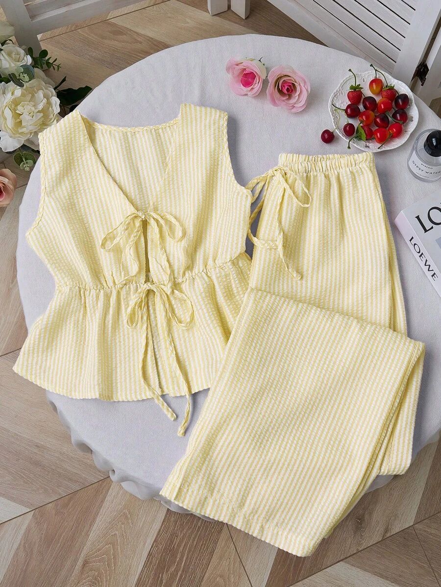 Women's Relaxed Two-Piece Set with Adjustable Ties