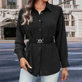 Women's Blouse with Adjustable Belt and Classic Button Design