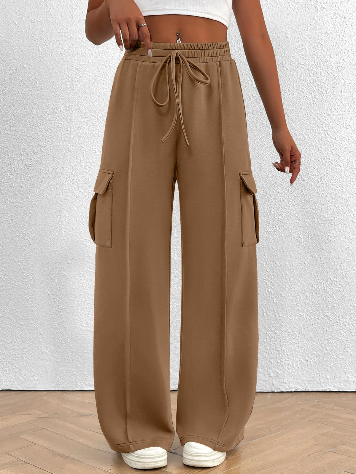 Women's Wide-Leg Cargo Pants with Elastic Waist