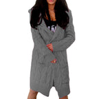 Women's Chunky Knit Coat with Hood and Pockets