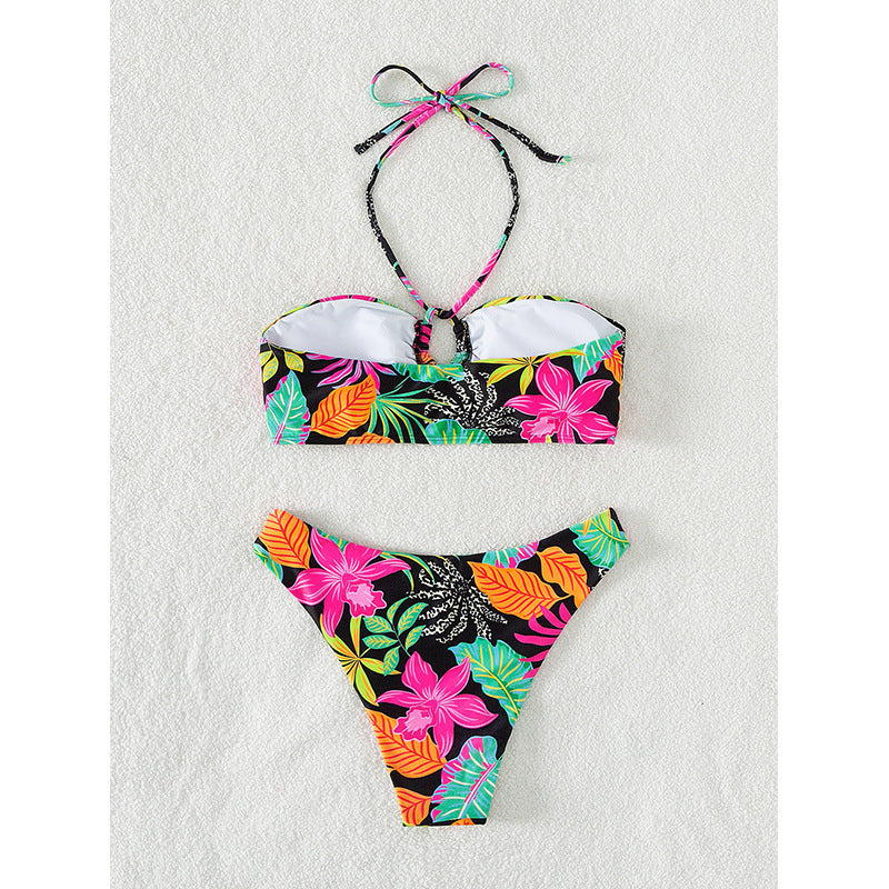 Women's Floral Bandeau Bikini with Ring Detail