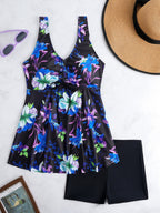 Women's Swimsuit with Adjustable Drawstring and Floral Design