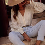 Women's Blouse with Artistic Embroidery and Volume Sleeves