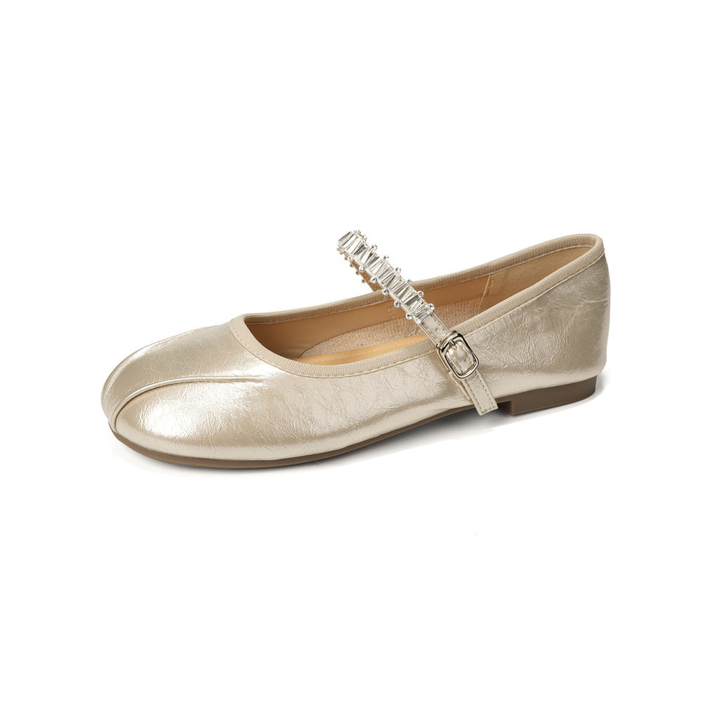 Women's Strap Ballet Flats with Shimmering Finish