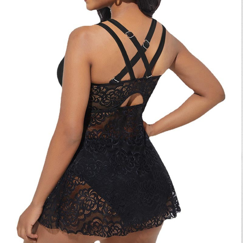 Women's Swimsuit with Elegant Lace Detail and Adjustable Straps