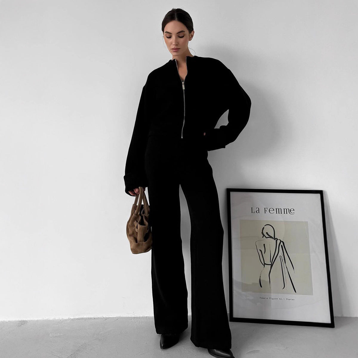 Women's Comfortable Knit Ensemble with Wide Cut