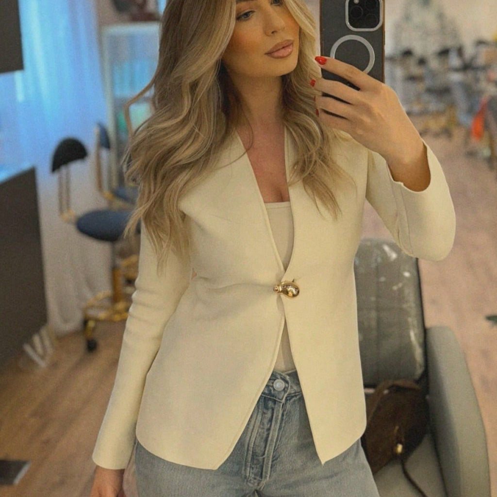 Women's Elegant Asymmetric Blazer with Statement Button