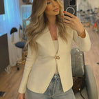 Women's Elegant Asymmetric Blazer with Statement Button