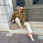 Women's Cropped Jacket with Decorative Buttons and Pleats