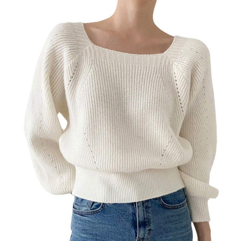 Women's Elegant Chunky Knit Sweater with Off-Shoulder and Wide Sleeves