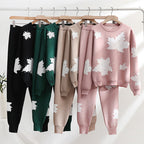 Women's Leisure Loungewear Set with Floral Design and Elastic Waistband