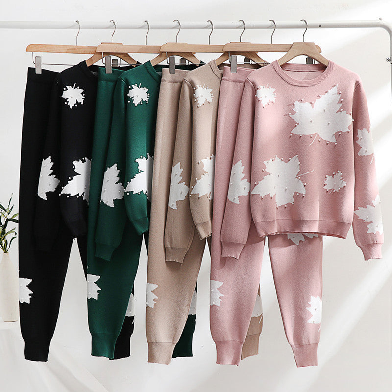 Women's Leisure Loungewear Set with Floral Design and Elastic Waistband