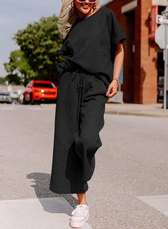 Women's Casual Jumpsuit Set in Soft Material with Elastic Waistband and Wide-Legged Pants