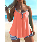Women's Swim Top with Playful Design and Striped Shorts